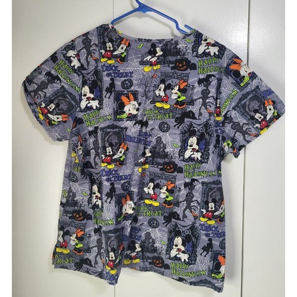 Disney Mickey Minnie Mouse Scrub Top XL Halloween Gray Nurse Doctor Vet Holiday - Picture 3 of 9